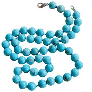 VTG blue turquoise Necklace round smooth beads genuine Natural beaded collar 18"